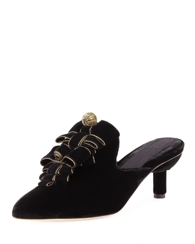 Sanayi313 Vittoria Embroidered Mules W/ Bows In Black/gold