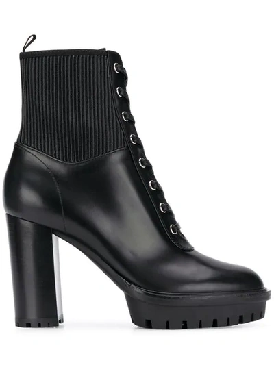 Gianvito Rossi Leather Lace-up Stretch Bootie In Black