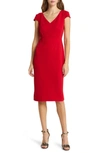 Connected Apparel V-neck Sheath Dress In Apple Red