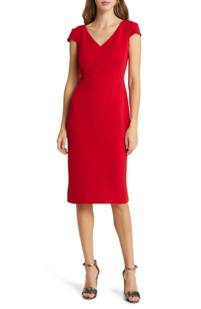Connected Apparel V-neck Sheath Dress In Apple Red