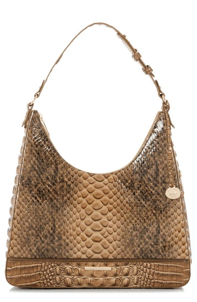 Brahmin Tabitha Croc Embossed Leather Shoulder Bag In Macchiato