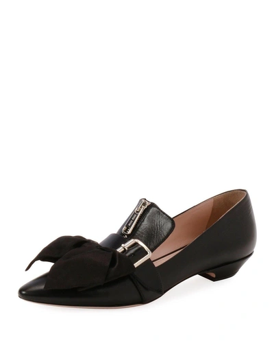 Miu Miu Buckle Loafers With Bow In Black