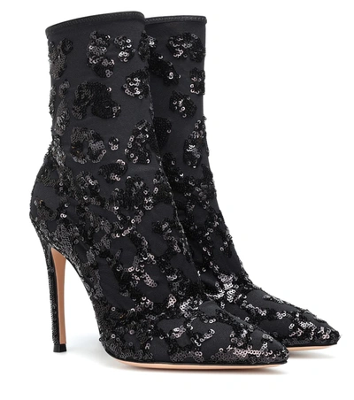 Gianvito Rossi Leopard Sequined Mesh Ankle Boots In Black