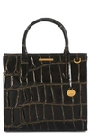 Brahmin Caroline Croc Embossed Leather Satchel In Black