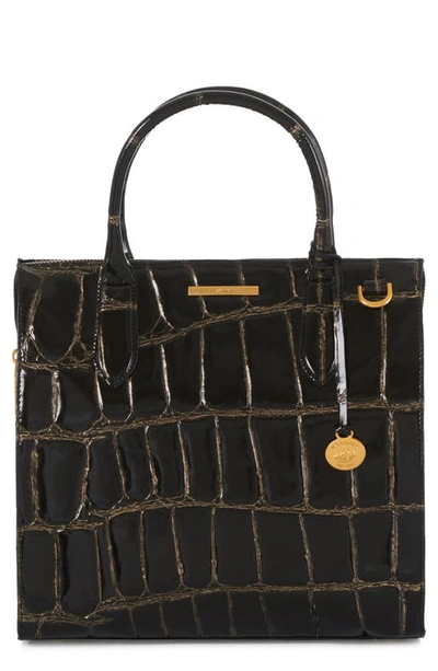 Brahmin Caroline Croc Embossed Leather Satchel In Black