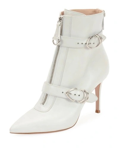 Gianvito Rossi Napa Buckled Zip-front Ankle Booties, White