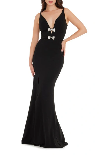 Dress The Population Viola Crystal Bow Mermaid Gown In Black