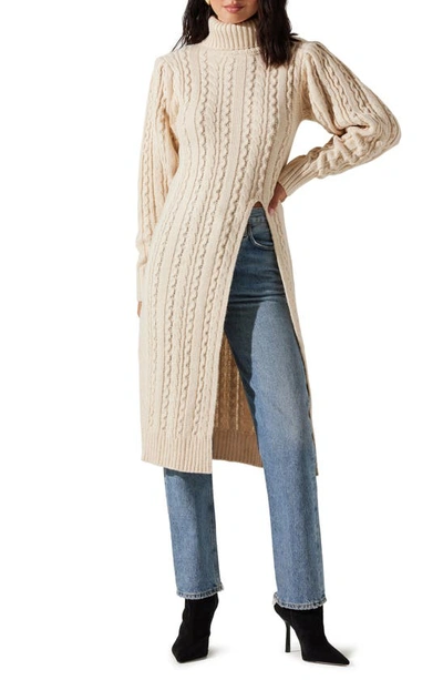 Astr Longline Cable Stitch Turtleneck Sweater In Cream