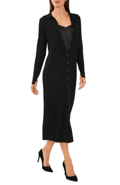 Halogen Two-piece Long Sleeve Cardigan & Slipdress In Rich Black