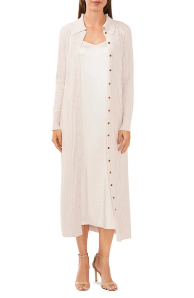 Halogen Two-piece Long Sleeve Cardigan & Slipdress In Antique White
