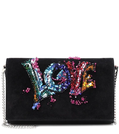 Christian Louboutin Paloma Love-embellished Suede Clutch Bag In Black Multi
