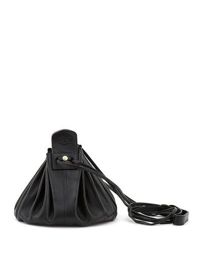 Il Bisonte Drawstring Leather Crossbody Pouch Bag, Black