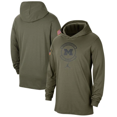 Jordan Brand Olive Michigan Wolverines Military Pack Long Sleeve Hoodie T-shirt