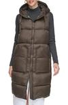 Andrew Marc Kerr Hooded Longline Puffer Vest In Chocolate