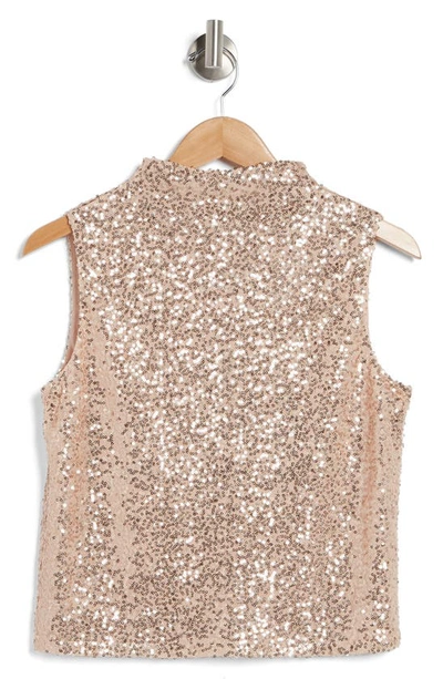 Melrose And Market Sequin Mock Neck Sleeveless Top In Rose Gold