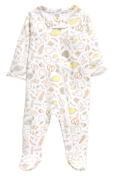 Nordstrom Print Zip Cotton Footie In White Vegetable Garden