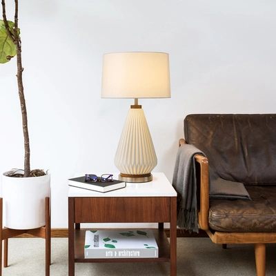 Nova Of California Concord 28" Bone Porcelain Table Lamp In Weathered Brass And Walnut With Nightlight Feature And 4-wa