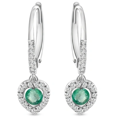 Pompeii3 5/8ct Tw Emerald Lever Back Dangle Hoops White Gold Heart Earrings 3/4" Tall In Multi
