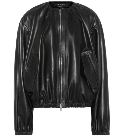 Rochas Leather Bomber Jacket In Black