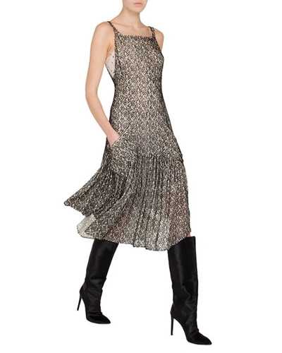 Akris Sleeveless Velvet Burnout Godet Midi Cocktail Dress With Pockets In Black/white