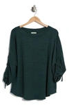 Max Studio Tie Cinched Sleeve Ribbed Top In Evergreen