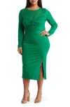 By Design Celia Long Sleeve Illusion Mesh Ponte Dress In Abundant Green