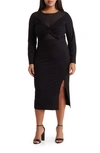 By Design Celia Long Sleeve Illusion Mesh Ponte Dress In Black