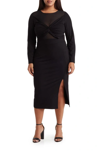 By Design Celia Long Sleeve Illusion Mesh Ponte Dress In Black