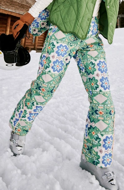 Fp Movement Bunny Slope Print Waterproof High Waist Ski Pants In Green Print
