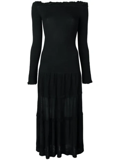Altuzarra Vendaval Off-the-shoulder Long-sleeve Smocked Tiered Midi Dress In Black