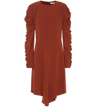 Chloé Ruffle Long-sleeve Crepe A-line Midi Dress In Wild Wood Brown