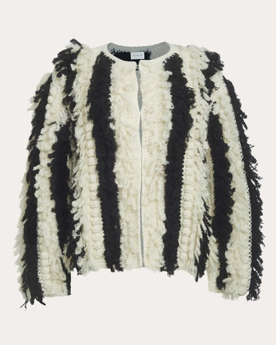 Eleven Six Women's Sophia Fringed Sweater Jacket In Ivory/black