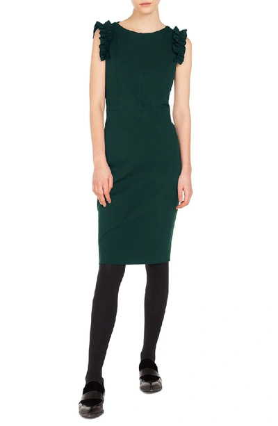 Akris Punto Sleeveless Ruffled-sleeve Jersey Knee-length Dress In Ivy