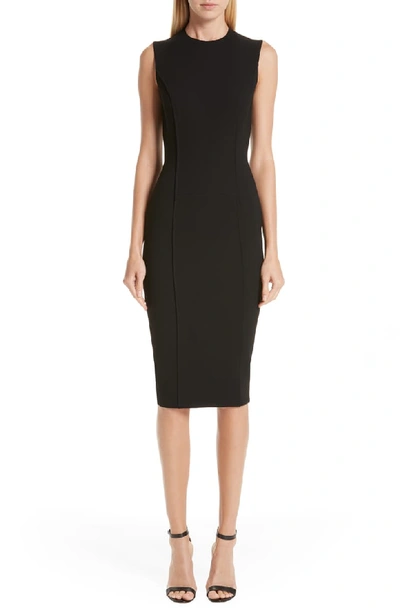 Victoria Beckham Sleeveless Crewneck Fitted Crepe Dress In Black
