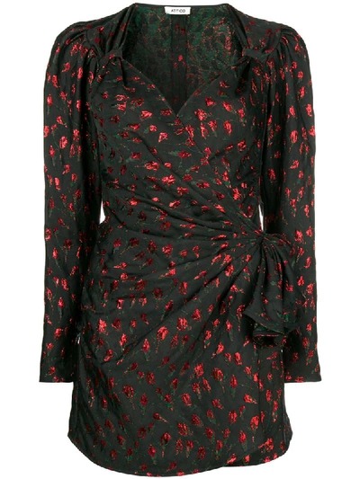Attico Long-sleeve Sweetheart-neck Jacquard Mini Cocktail Dress In Black