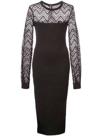 Roland Mouret Long-sleeve Chevron-lace Fitted Midi Dress In Black
