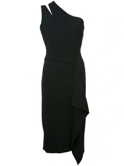Roland Mouret Cutout One-shoulder Asymmetric Drape Fitted Cocktail Dress In Black
