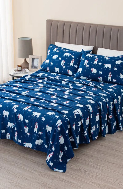Woven & Weft Holiday Print Turkish Cotton Sheet Set In Navy Polar Bears
