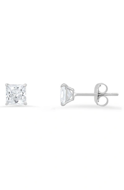 Queen Jewels 10k Gold Princess Cut Cubic Zirconia Stud Earrings In White Gold/4mm