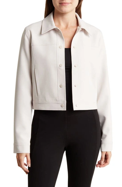 T Tahari Snap Front Crop Jacket In Pale Platinum