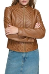 Andrew Marc Quilted Panel Leather Jacket In Cognac