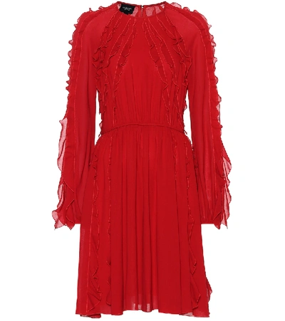 Giambattista Valli Ruffled Round-neck Long-sleeve Chiffon Dress In Red