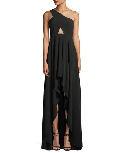 Fame And Partners The Zaylee One-shoulder Cutout-waist High-low Formal Gown Dress In Black