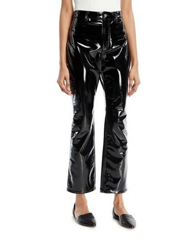 Rosetta Getty Cropped Skinny-flare Lacquered Terry In Black/white