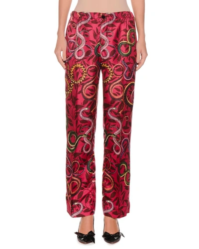 Frs By Francesca Ruffini Geometric Snake-print Silk Satin Pajama Pants In Red Pattern