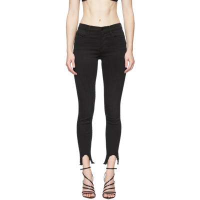 Frame Le High Skinny Stiletto Jeans W/ Frayed Hem In Black