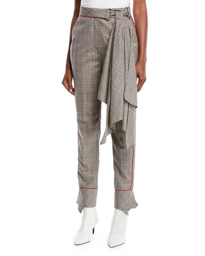 Johanna Ortiz Aesthetic Grunge Scarf-belt Skinny Plaid Suiting Trousers In Gray