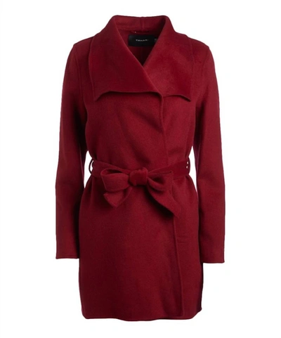T Tahari Women Large Collar Belted Wool Blend Coat Jacket In Deep Red In Silver