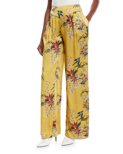 Johanna Ortiz Specialist Of The Beyond High-waist Wide-leg Floral-print Silk Satin Pajama Trouser In Yellow Pattern