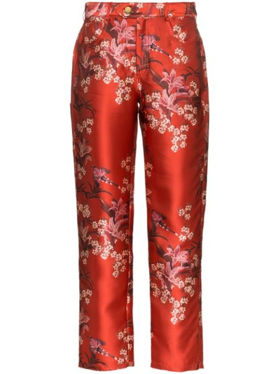 Johanna Ortiz Corajuda Floral-print Straight-leg Cropped Trousers In Red